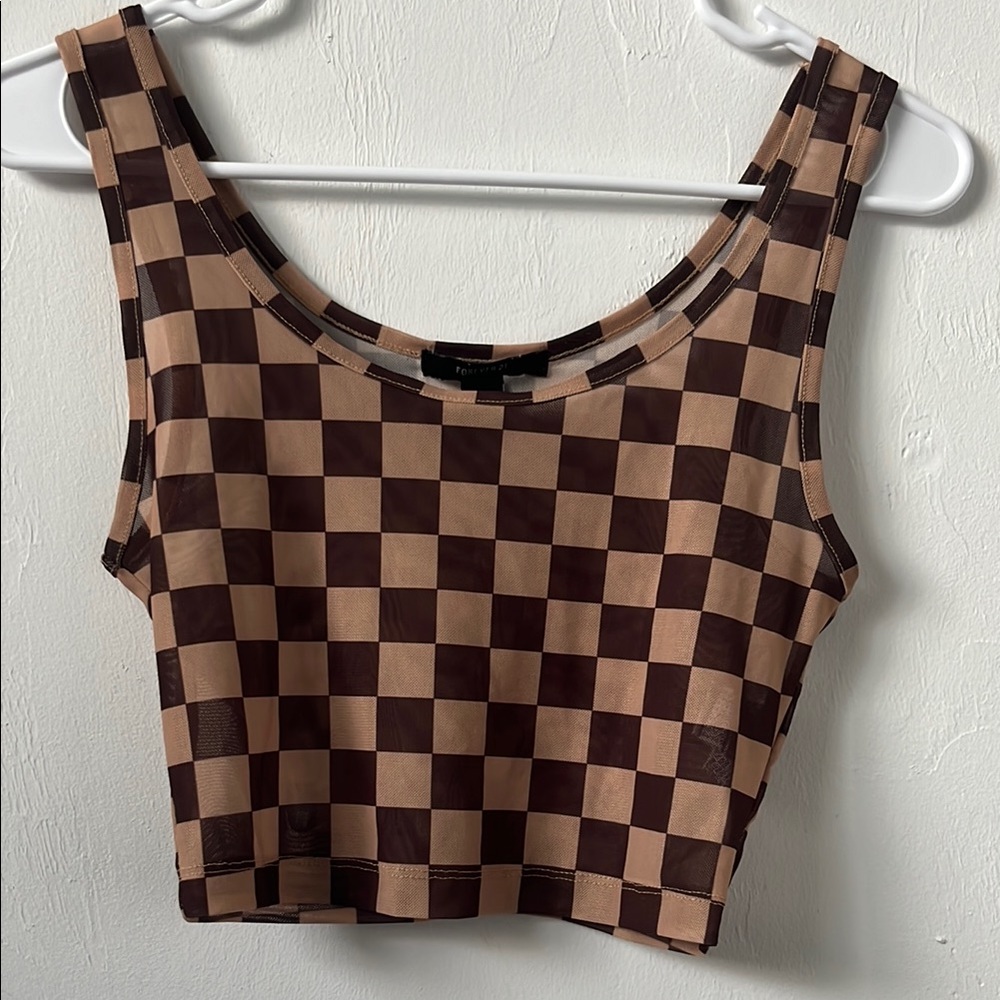 Forever 21 Brown and Tan Fitted Crop Tank Top